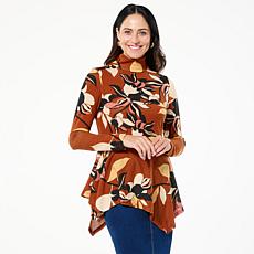 "As Is" DG2 by Diane Gilman Long-Sleeve Handkerchief Hem Turtleneck...