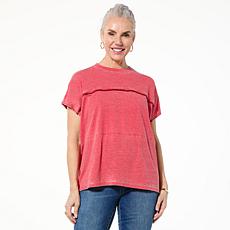 "As Is" DG2 by Diane Gilman Metallic-Trimmed Relaxd Crew Neck Knit Top