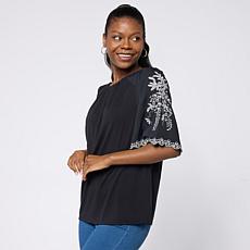 "As Is" DG2 by Diane Gilman Mixed Media Embroidered Sleeve Top