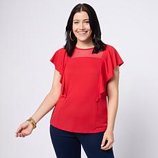"As Is" DG2 by Diane Gilman Mixed Media Ruffle Sleeve Top