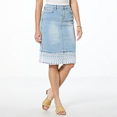 "As Is" DG2 by Diane Gilman New Classic Embellished Denim Skirt
