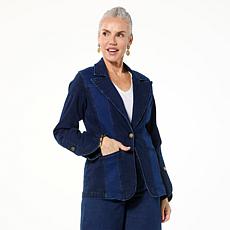 "As Is" DG2 by Diane Gilman New Classic Stretch Denim Colorblock Bl...