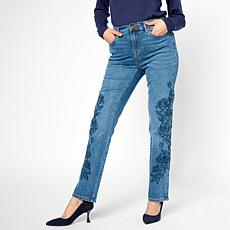 "As Is" DG2 by Diane Gilman New Classic Stretch Rose-Embroidered An...