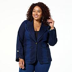 "As Is" DG2 by Diane Gilman New Clssic Stretch Denim Colorblock Blazer
