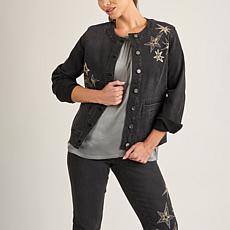 "As Is" DG2 by Diane Gilman New Clssic Strtch Denim Embroidered Jacket