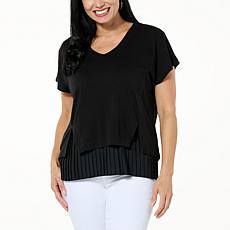 "As Is" DG2 by Diane Gilman Pleated Underlayer Short-Sleeve Easy Top