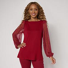 "As Is" DG2 by Diane Gilman Plisse Sleeve Knit Top