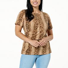 "As Is" DG2 by Diane Gilman Print or Solid Knit Drape-Front Tee