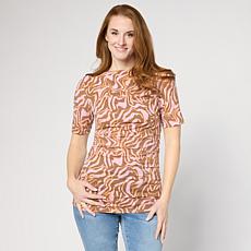 "As Is" DG2 by Diane Gilman Printed Boatneck Elbow Sleeve Top