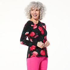 "As Is" DG2 by Diane Gilman Printed Stretch Knit Asymmetric Neck Top