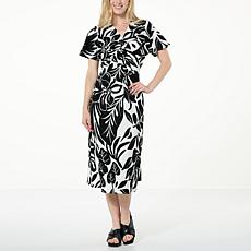 "As Is" DG2 by Diane Gilman Printed Twist-Front Flutter-Sleeve Midi...