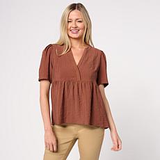 As Is DG2 by Diane Gilman Puff Sleeve V-Neck Blouse