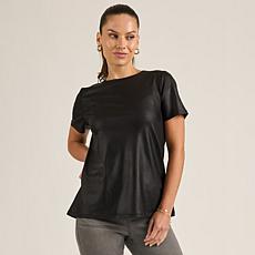 "As Is" DG2 by Diane Gilman Short Sleeve Foil Jersey Top