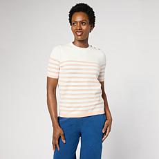 "As Is" DG2 by Diane Gilman Softease Short-Sleeve Striped Sweater