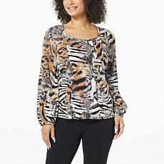 "As Is" DG2 by Diane Gilman Square-Neck Puff-Sleeve Top