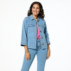 "As Is" DG2 by Diane Gilman Stretch Denim Bracelet-Sleeve Button Ja...