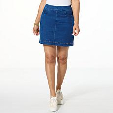 "As Is" DG2 by Diane Gilman Studded 5-Pocket Denim Skort