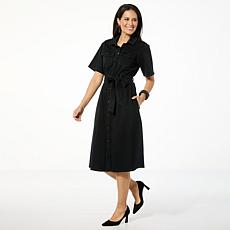 "As Is" DG2 by Diane Gilman Super Stretch Knit Denim Shirtdress
