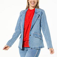 "As Is" DG2 by Diane Gilman Virtual Stretch Denim Novelty Trim Blazer