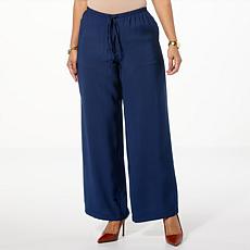 "As Is" DG2 by Diane Gilman Washed Twill Wide-Leg Pull-On Pant