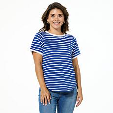 "As Is" DG2 by Diane Gilman Yarn-Dye Striped Knit Tee with Shoulder...