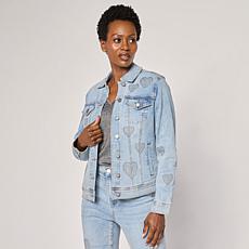 "As Is" Diane Gilman New Classic Stretch Heart Studded Denim Jacket