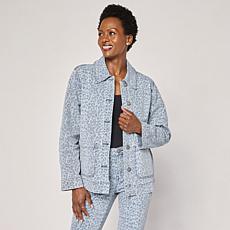 "As Is" Diane Gilman Printed Stretch Denim Barn Jacket