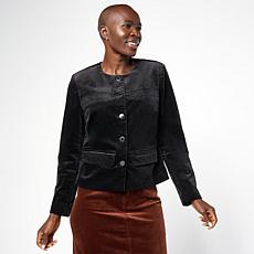 "As Is" Diane Gilman Stretch Velveteen Collarless Tailored Jacket