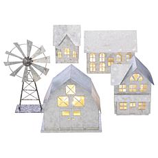"As Is" Emryn House Lit Galvanized 5-piece Farmhouse Village