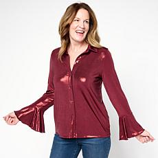 "As Is" G by Giuliana 24K Shine Button Front Top with Flare Sleeves