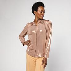 "As Is" G by Giuliana 24K Shine Knit Top with Button Front