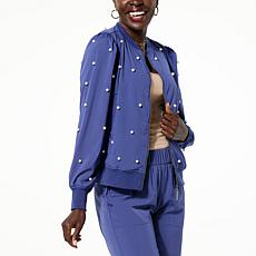 "As Is" G by Giuliana Black Label Faux Pearl Puff-Sleeve Bomber Jacket