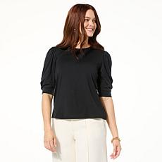 "As Is" G by Giuliana Cotton-Blend Knit Puff-Sleeve Tee