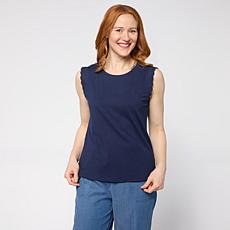 "As Is" G by Giuliana Cotton Modal Sleeveless Top with Eyelet Trim
