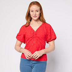 "As Is" G by Giuliana Eyelet Knit Front Twist Top