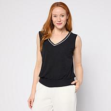 "As Is" G by Giuliana Knit Sleeveless Tank Top with Contrast Piping