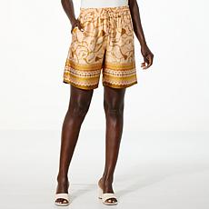 "As Is" G by Giuliana Printed Crepe Beaded Tassel Pull-On Short