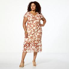 "As Is" G by Giuliana Printed Mesh Ruched Front Midi Dress