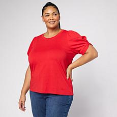 "As Is" G by Giuliana Slub Knit Top with Knot Sleeve