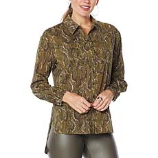 "As Is" G by Giuliana Snake-Print Button-Front Shirt