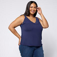 "As Is" G by Giuliana Solid Knit Tank Top with Lace Trim
