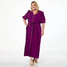 "As Is" G by Giuliana Woven Embroidered Puff-Sleeve Midi Dress