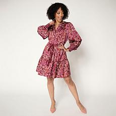 "As Is" G by Giuliana Woven Printed Y-Neck Tiered Button-Up Dress