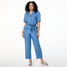 "As Is" G by Giuliana Woven Tencel Wide Leg Jumpsuit