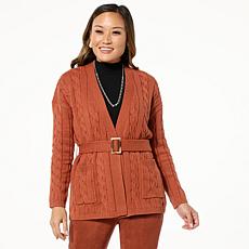 "As Is" GREY by Jhoan Sebastian Grey Cable Knit Belted Cardigan