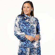 "As Is" GREY by Jhoan Sebastian Grey Satin Knotted Detail Printed Top