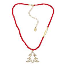 "As Is" Heidi Daus Christmas Tree Clear Crystal Beaded Drop Necklace