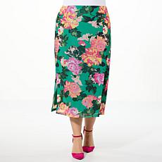 "As Is" IMAN Global Chic Printed Mesh Skirt with Ruched Detail