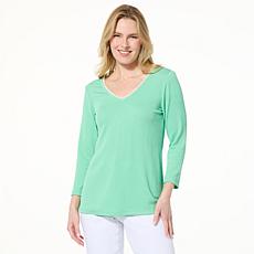 "As Is" IMAN Global Chic Ribbed Top with Embellished Neckline