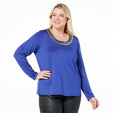 "As Is" IMAN Global Chic Top with Jewel Embellished Neckline
